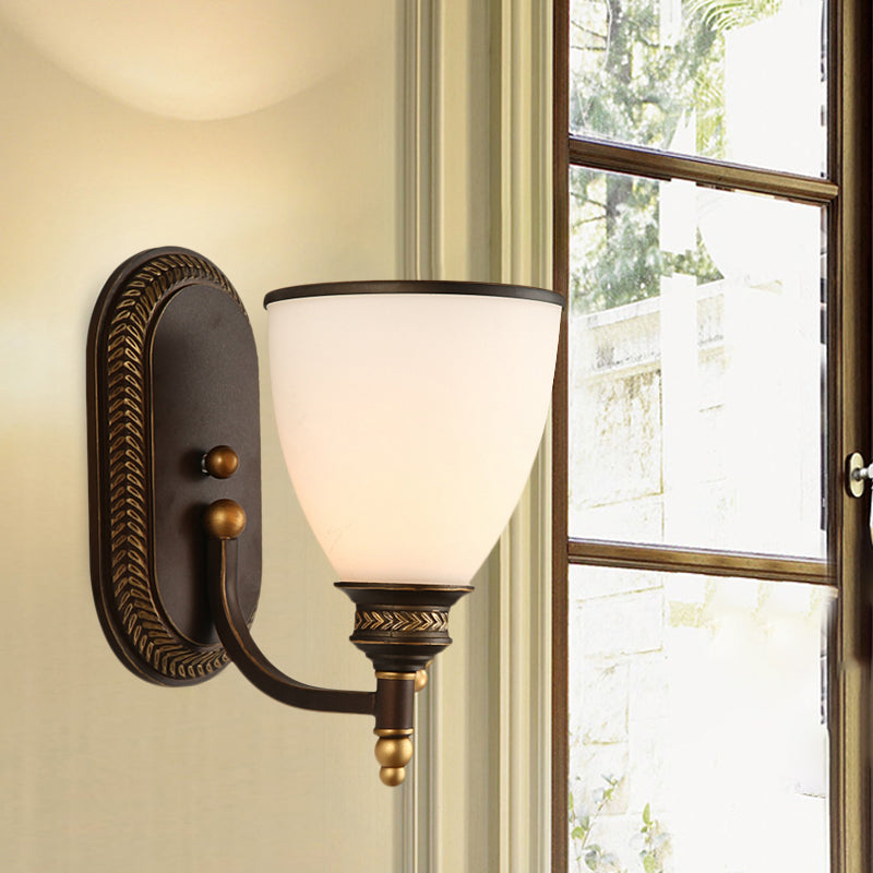 Lisslune | Bowl Shade Opal Glass Wall Mounted Lamp Rustic Single Bulb Bedroom Wall Lamp Light in Bronze