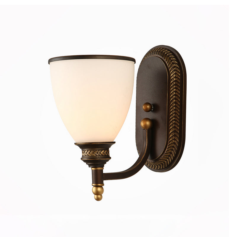 Lisslune | Bowl Shade Opal Glass Wall Mounted Lamp Rustic Single Bulb Bedroom Wall Lamp Light in Bronze