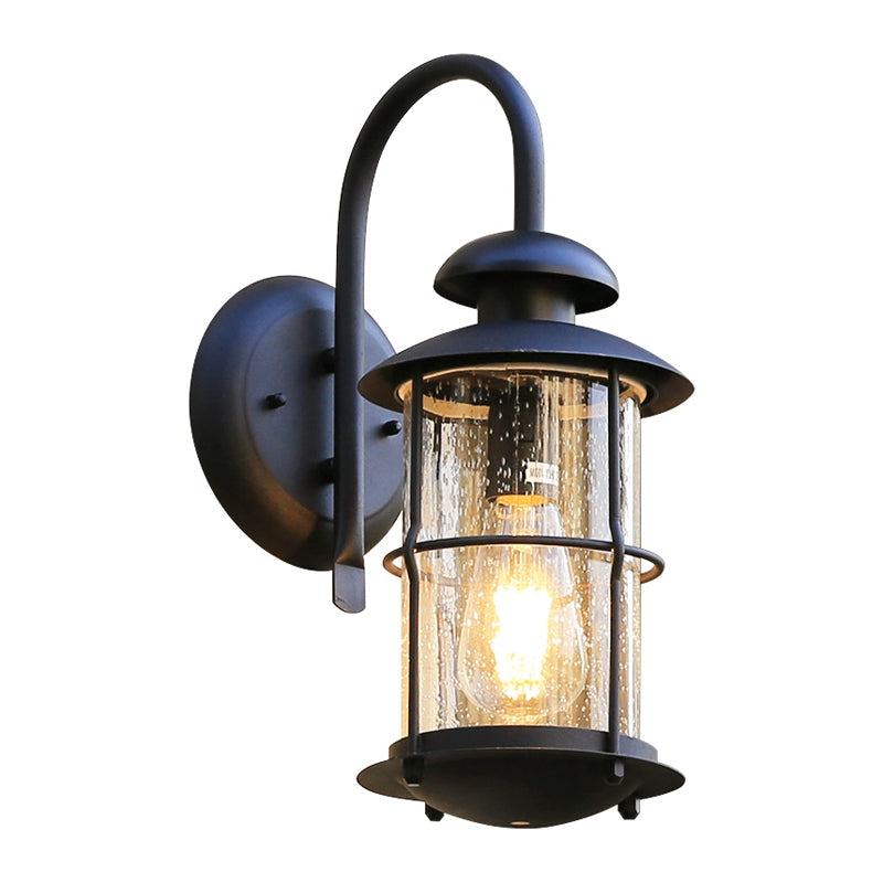 Skørter | Seeded Glass Black Wall Light Cylinder 1-Light Traditional Light Source with Cage