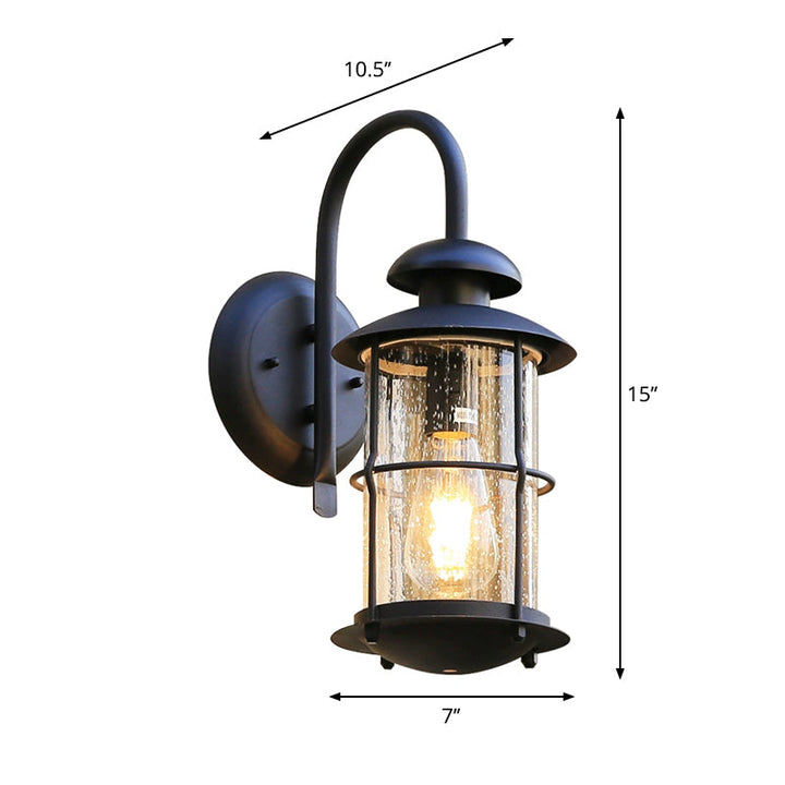 Skørter | Seeded Glass Black Wall Light Cylinder 1-Light Traditional Light Source with Cage