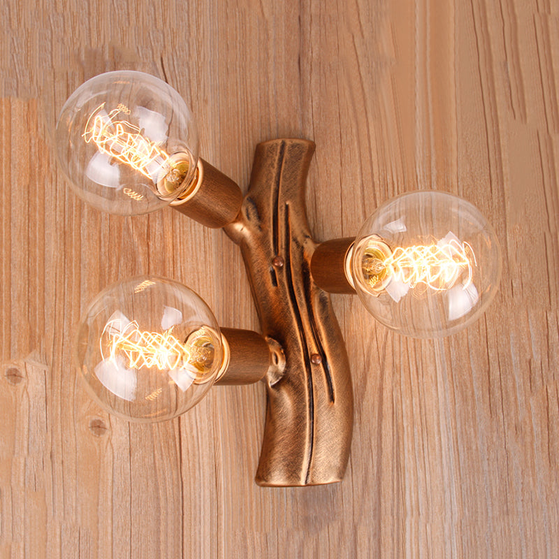 Skørter | 11.5" Height Branch Wall Light 3 Lights Lodge Style Wall Mounted Light in Brown for Living Room