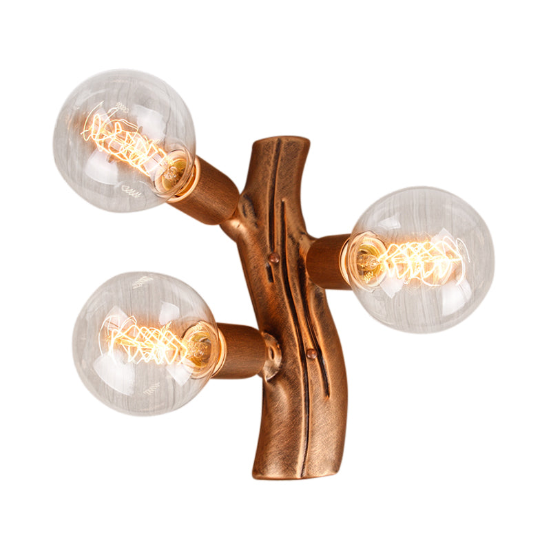 Skørter | 11.5" Height Branch Wall Light 3 Lights Lodge Style Wall Mounted Light in Brown for Living Room