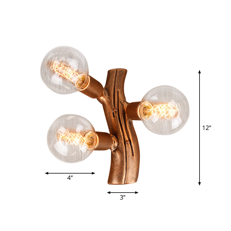 Skørter | 11.5" Height Branch Wall Light 3 Lights Lodge Style Wall Mounted Light in Brown for Living Room