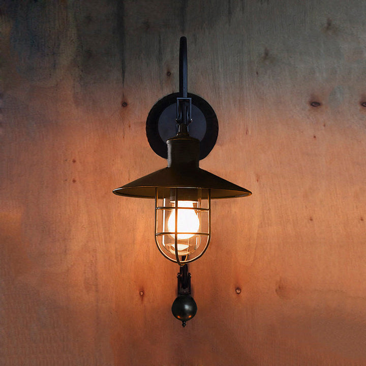 Skørter | Black Single-Light Wall Lamp Industrial Clear Glass Cage Light with Adjustable Pulley