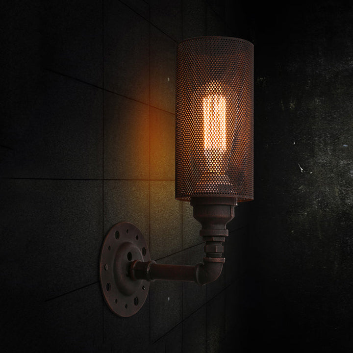 Lisslune | Metallic Cylinder Wall Lighting with Mesh Pattern Vintage Stylish 1 Light Restaurant Wall Mount Light in Black