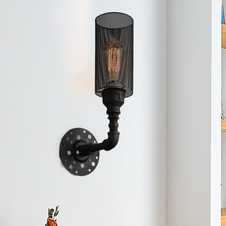 Lisslune | Metallic Cylinder Wall Lighting with Mesh Pattern Vintage Stylish 1 Light Restaurant Wall Mount Light in Black