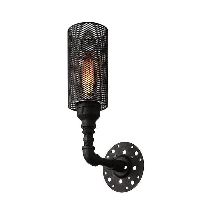 Lisslune | Metallic Cylinder Wall Lighting with Mesh Pattern Vintage Stylish 1 Light Restaurant Wall Mount Light in Black