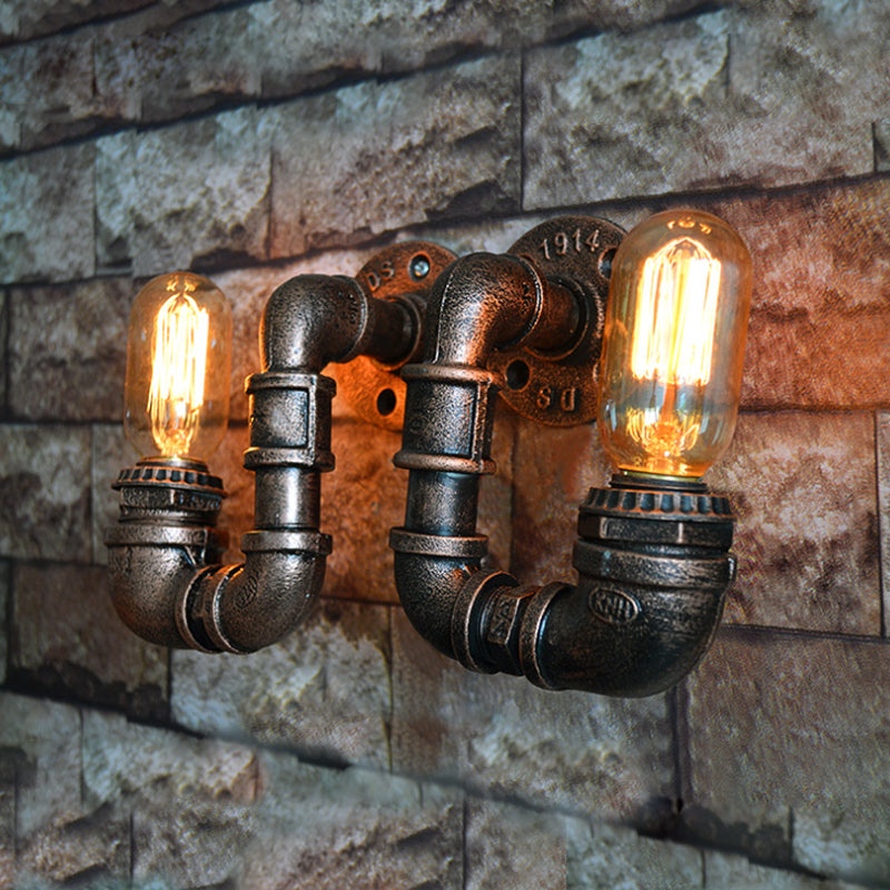 Skørter | 1 Light Wall Mount Light Rustic Stylish Pipe Metal Wall Lighting with Exposed Bulb in Aged Copper