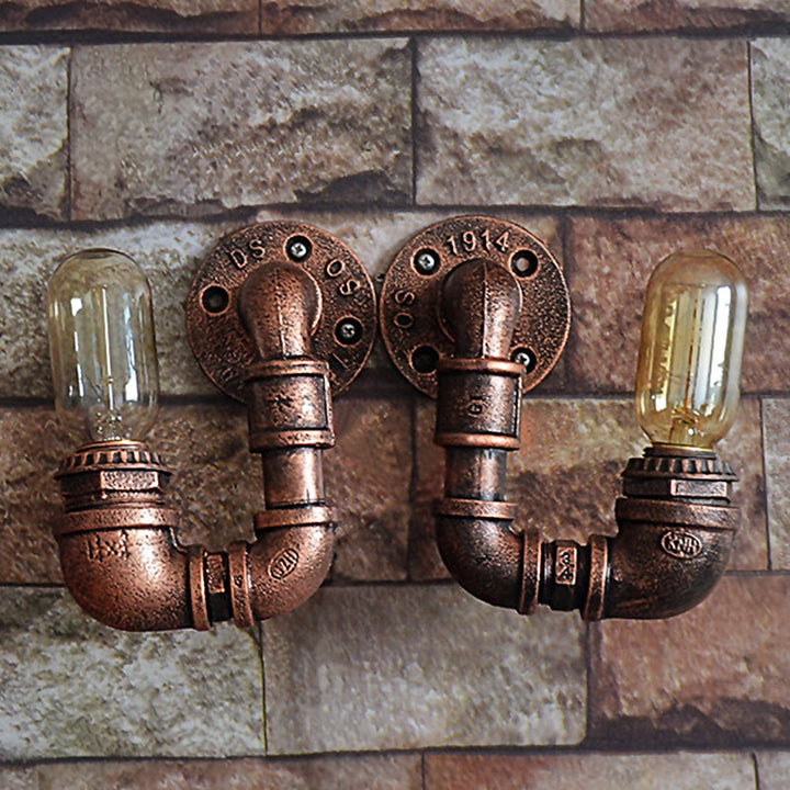 Skørter | 1 Light Wall Mount Light Rustic Stylish Pipe Metal Wall Lighting with Exposed Bulb in Aged Copper