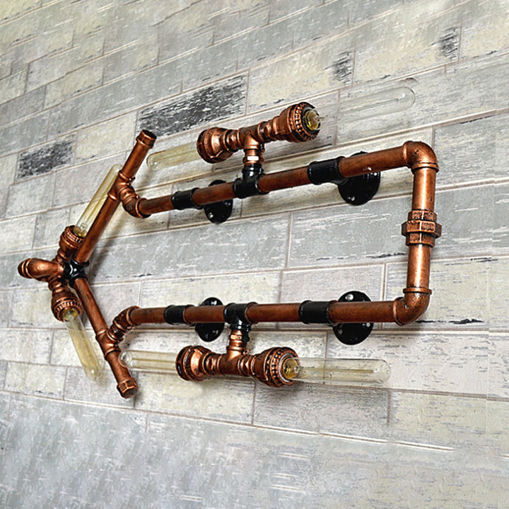 Lisslune | 6 Bulb Arrow-Shaped Wall Lamp with Tube Retro Industrial Bronze Wrought Iron Wall Lamp for Bathroom