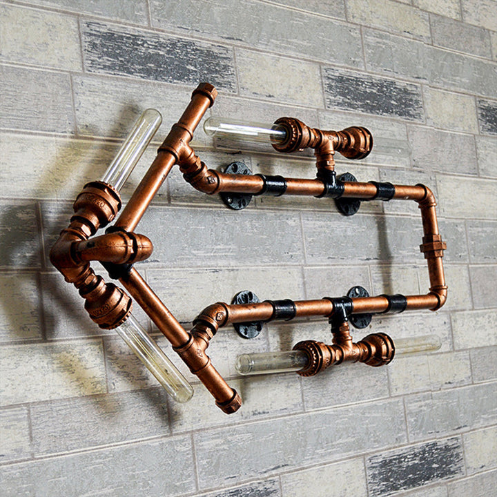 Lisslune | 6 Bulb Arrow-Shaped Wall Lamp with Tube Retro Industrial Bronze Wrought Iron Wall Lamp for Bathroom