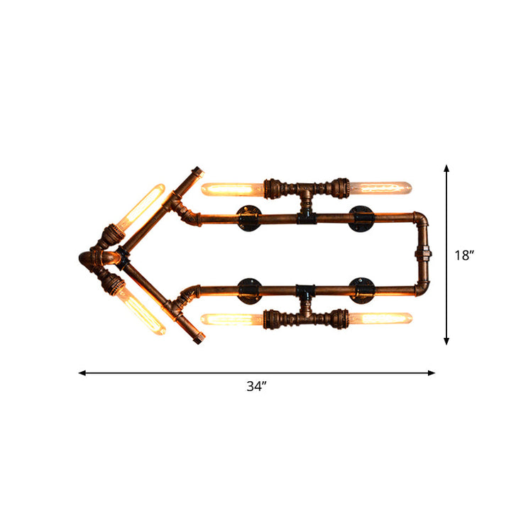Lisslune | 6 Bulb Arrow-Shaped Wall Lamp with Tube Retro Industrial Bronze Wrought Iron Wall Lamp for Bathroom