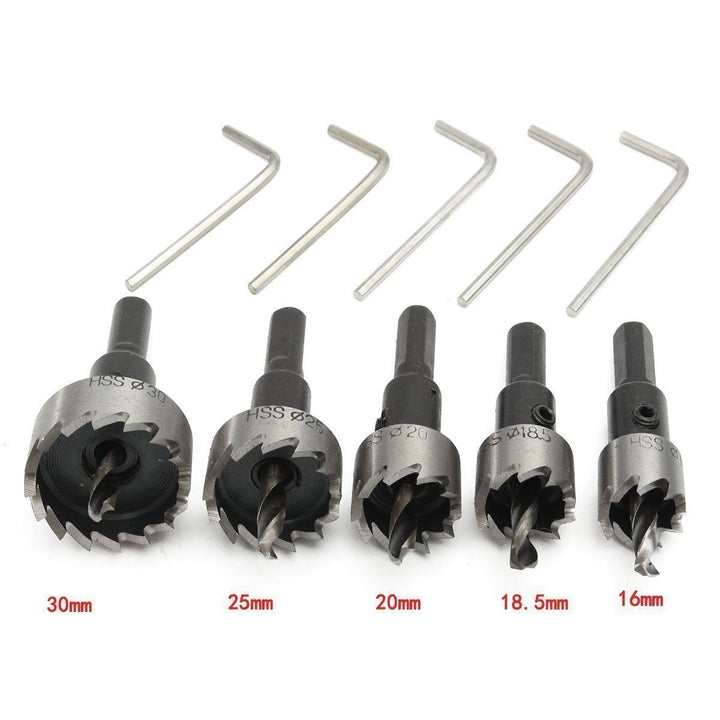 Lisslune | 5PCS Carbide Tip HSS Drill Hole Saw Set Stainless Steel Metal Alloy 16-30mm