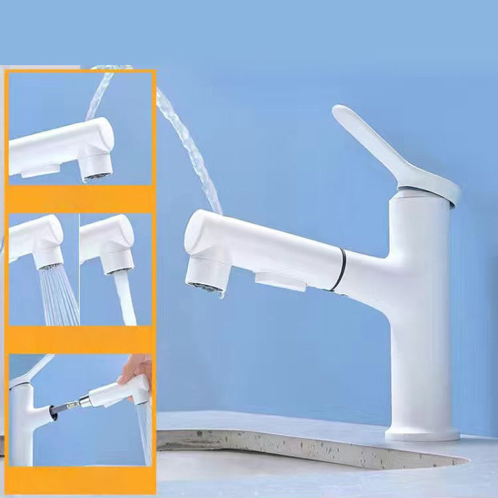 Lisslune | Extendable simple bathroom sink faucet 1 hole single lever faucet