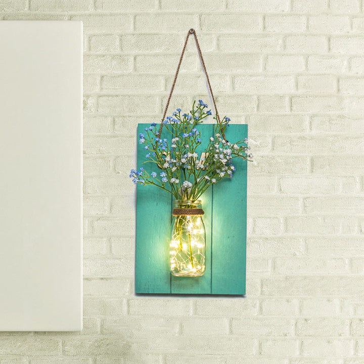 Skørter | Clear Bottle LED Wall Lamp with Plant Decoration Rustic Wall Mount Light in Teal