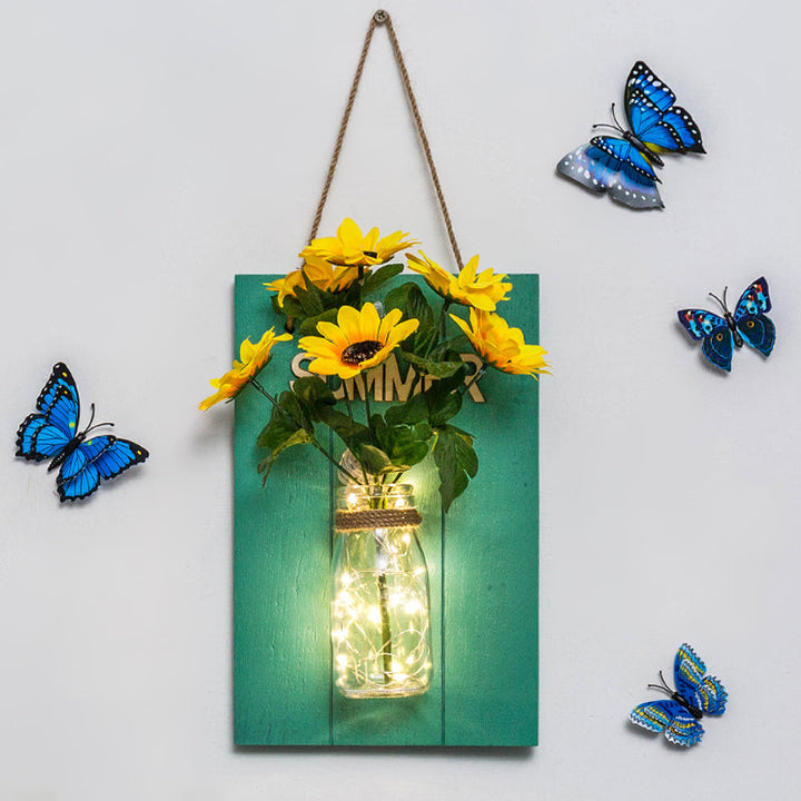 Skørter | Clear Bottle LED Wall Lamp with Plant Decoration Rustic Wall Mount Light in Teal