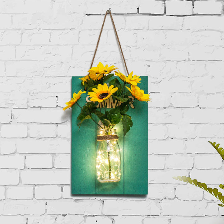 Skørter | Clear Bottle LED Wall Lamp with Plant Decoration Rustic Wall Mount Light in Teal