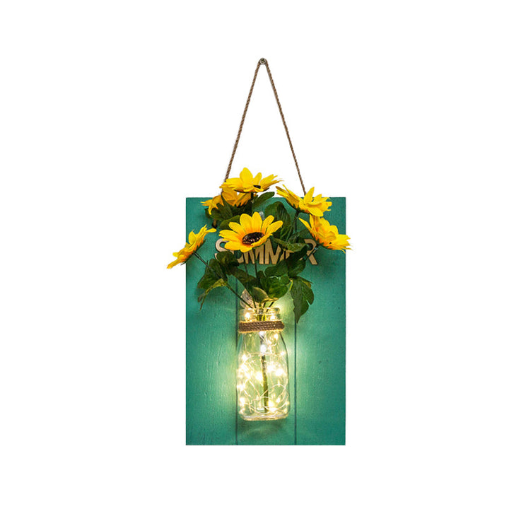 Skørter | Clear Bottle LED Wall Lamp with Plant Decoration Rustic Wall Mount Light in Teal