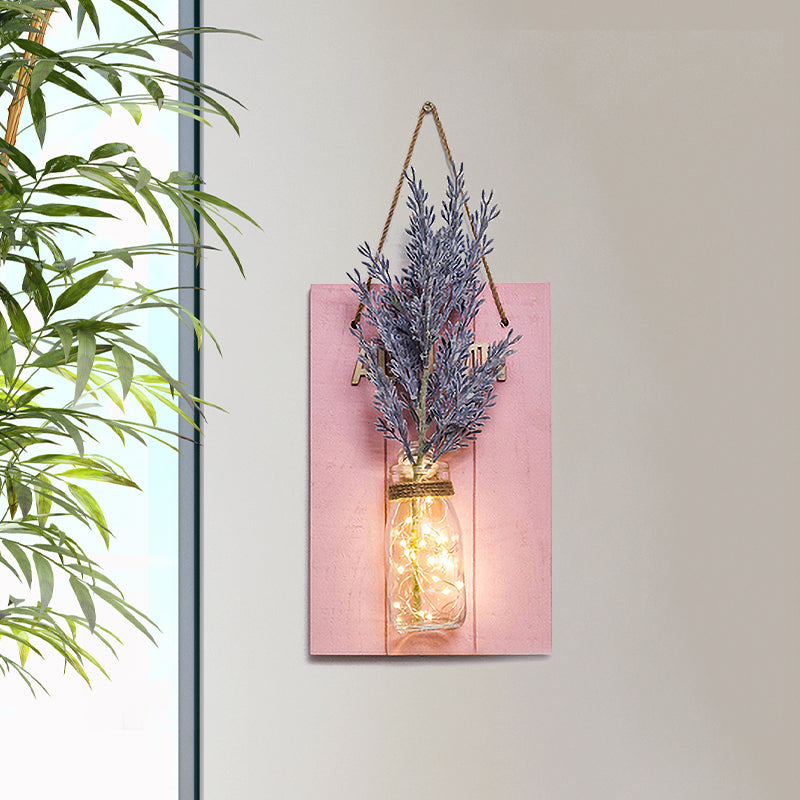 Skørter | Pink Flower/Branch Wall String Light Rustic Glass Pot Twinkle Light for Café Restaurant
