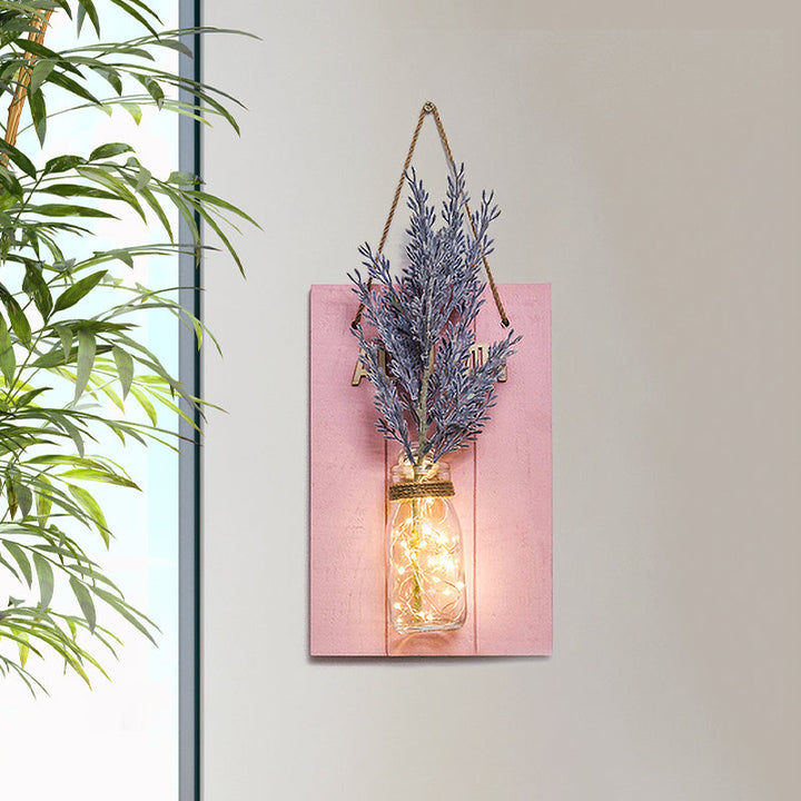 Skørter | Pink Flower/Branch Wall String Light Rustic Glass Pot Twinkle Light for Café Restaurant
