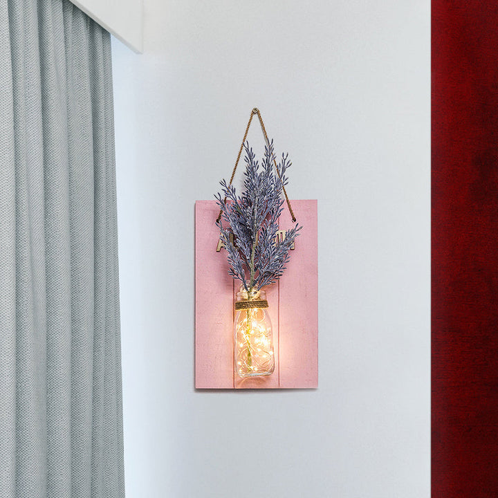 Skørter | Pink Flower/Branch Wall String Light Rustic Glass Pot Twinkle Light for Café Restaurant