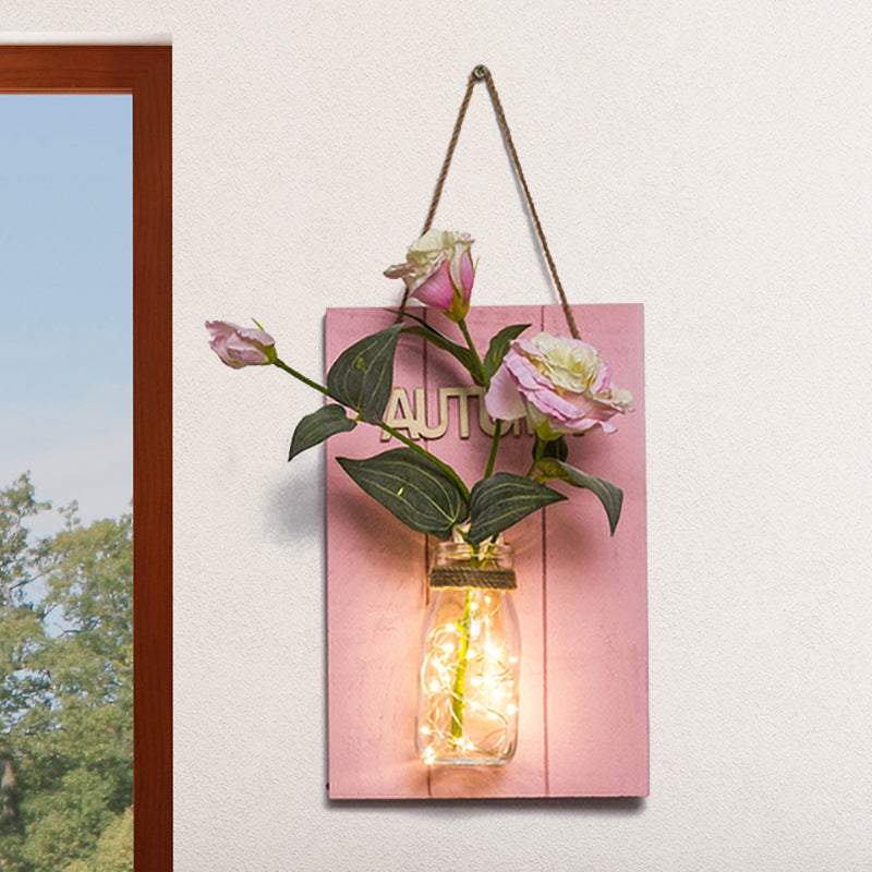 Skørter | Pink Flower/Branch Wall String Light Rustic Glass Pot Twinkle Light for Café Restaurant