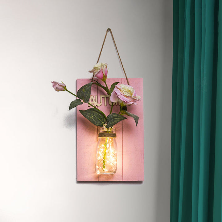 Skørter | Pink Flower/Branch Wall String Light Rustic Glass Pot Twinkle Light for Café Restaurant