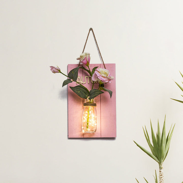Skørter | Pink Flower/Branch Wall String Light Rustic Glass Pot Twinkle Light for Café Restaurant