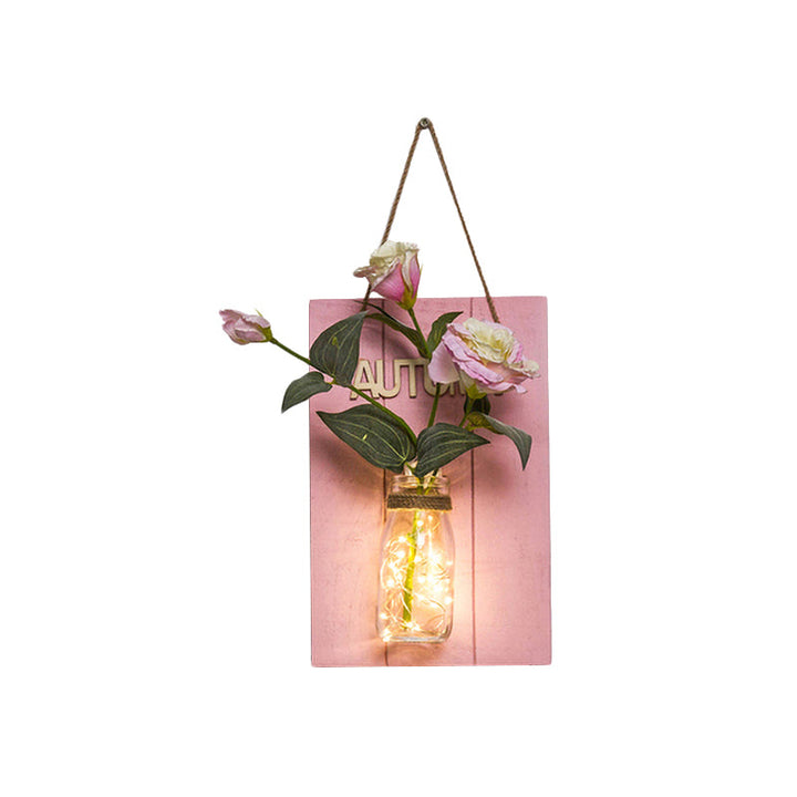 Skørter | Pink Flower/Branch Wall String Light Rustic Glass Pot Twinkle Light for Café Restaurant