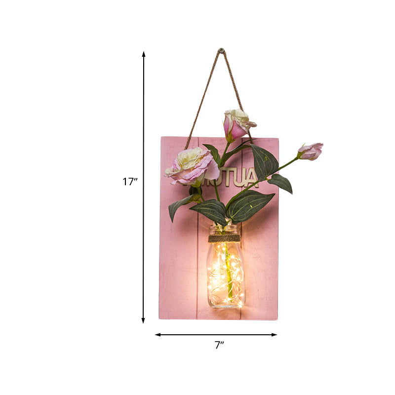 Skørter | Pink Flower/Branch Wall String Light Rustic Glass Pot Twinkle Light for Café Restaurant