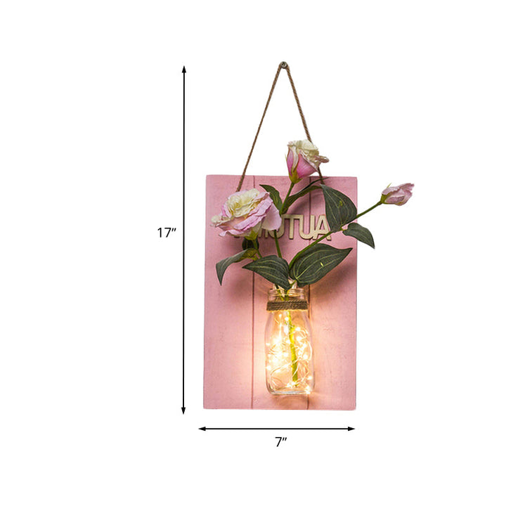 Skørter | Pink Flower/Branch Wall String Light Rustic Glass Pot Twinkle Light for Café Restaurant