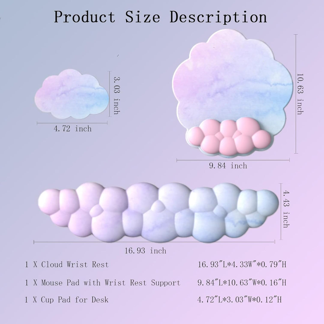 Lisslune | Cloud-Shaped Ergonomic Wrist Rest Set with Mouse Pad & Coaster – Zeyora