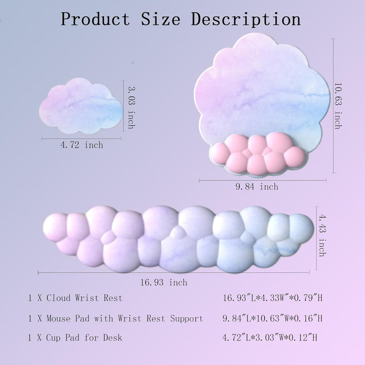 Lisslune | Cloud-Shaped Ergonomic Wrist Rest Set with Mouse Pad & Coaster – Zeyora