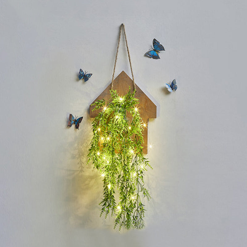 Skørter | Wooden House Shaped Wall Lamp Modern Flower/Plant Accent Cord Light for Café Tea Shop