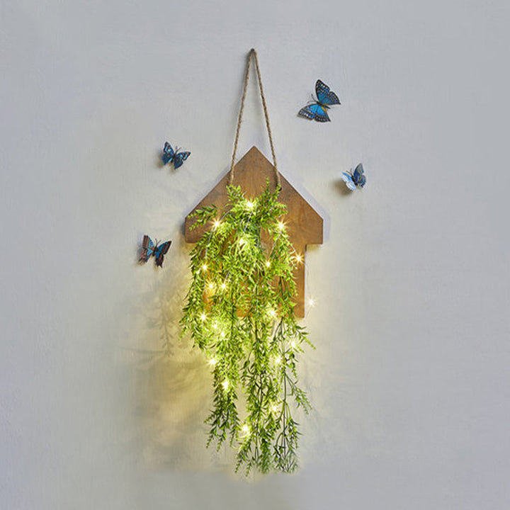 Skørter | Wooden House Shaped Wall Lamp Modern Flower/Plant Accent Cord Light for Café Tea Shop