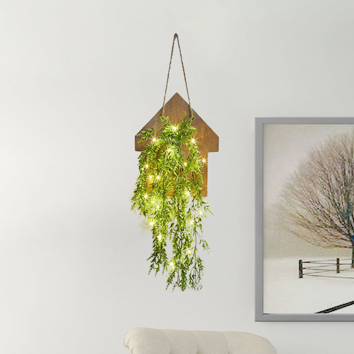 Skørter | Wooden House Shaped Wall Lamp Modern Flower/Plant Accent Cord Light for Café Tea Shop