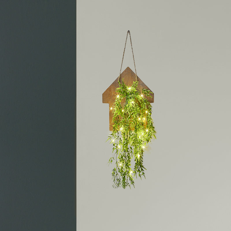Skørter | Wooden House Shaped Wall Lamp Modern Flower/Plant Accent Cord Light for Café Tea Shop