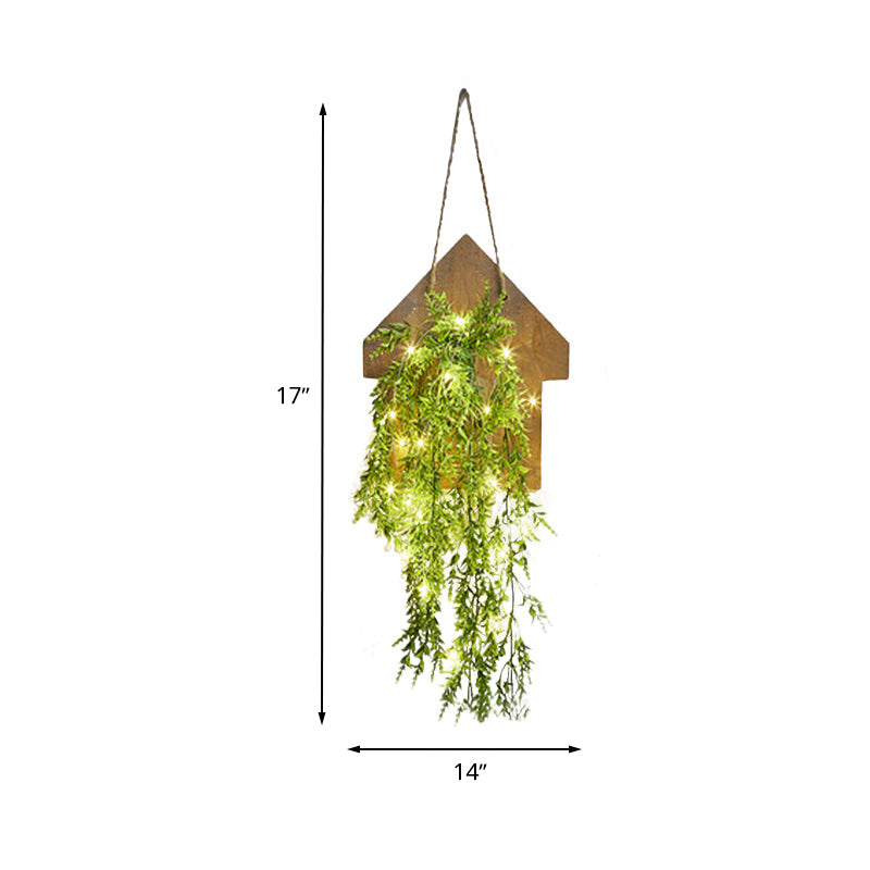 Skørter | Wooden House Shaped Wall Lamp Modern Flower/Plant Accent Cord Light for Café Tea Shop