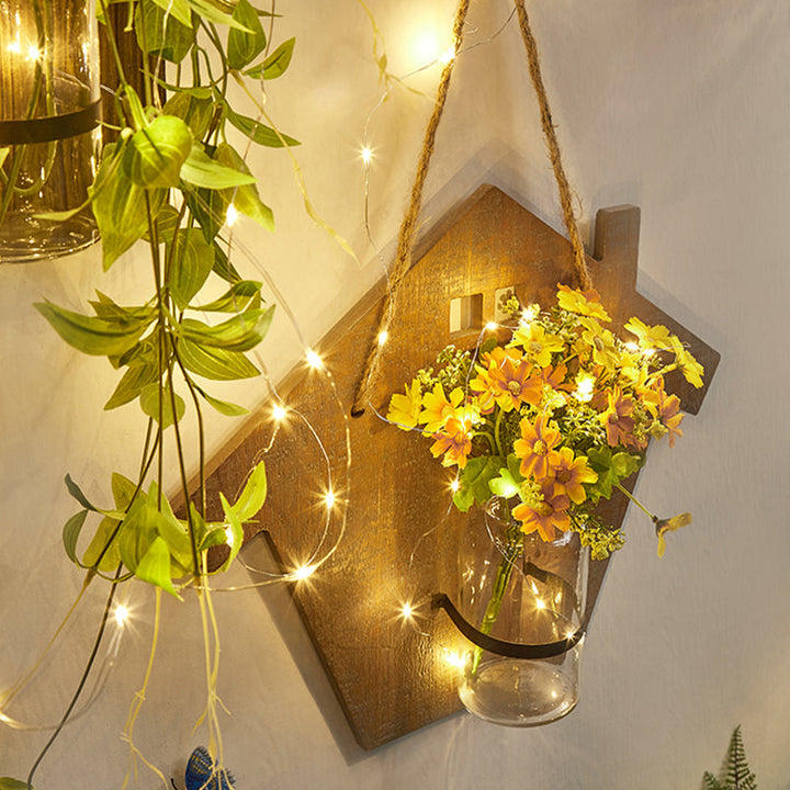 Skørter | Wooden House Shaped Wall Lamp Modern Flower/Plant Accent Cord Light for Café Tea Shop