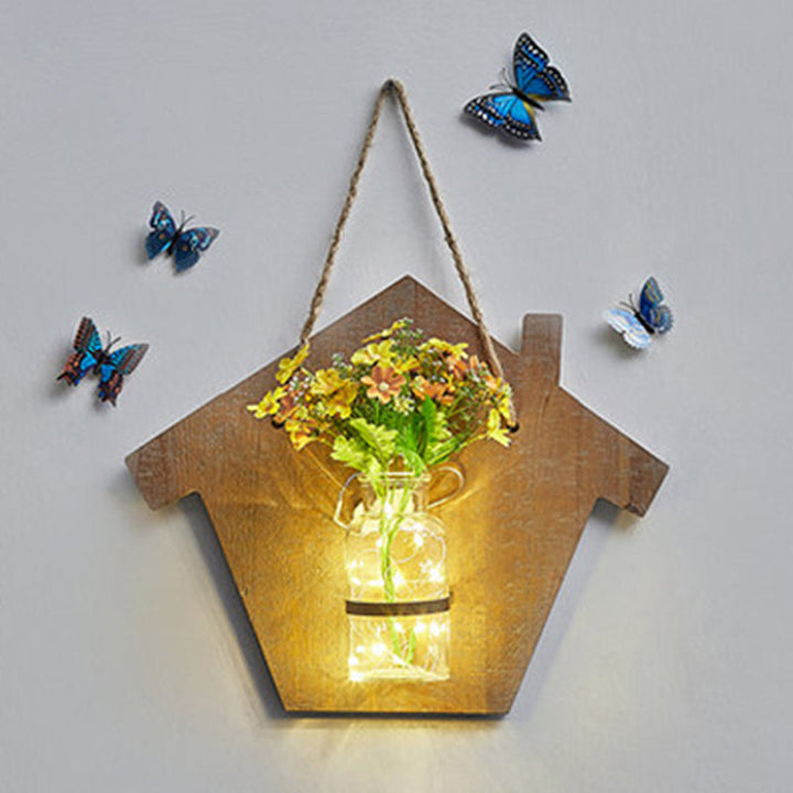 Skørter | Wooden House Shaped Wall Lamp Modern Flower/Plant Accent Cord Light for Café Tea Shop