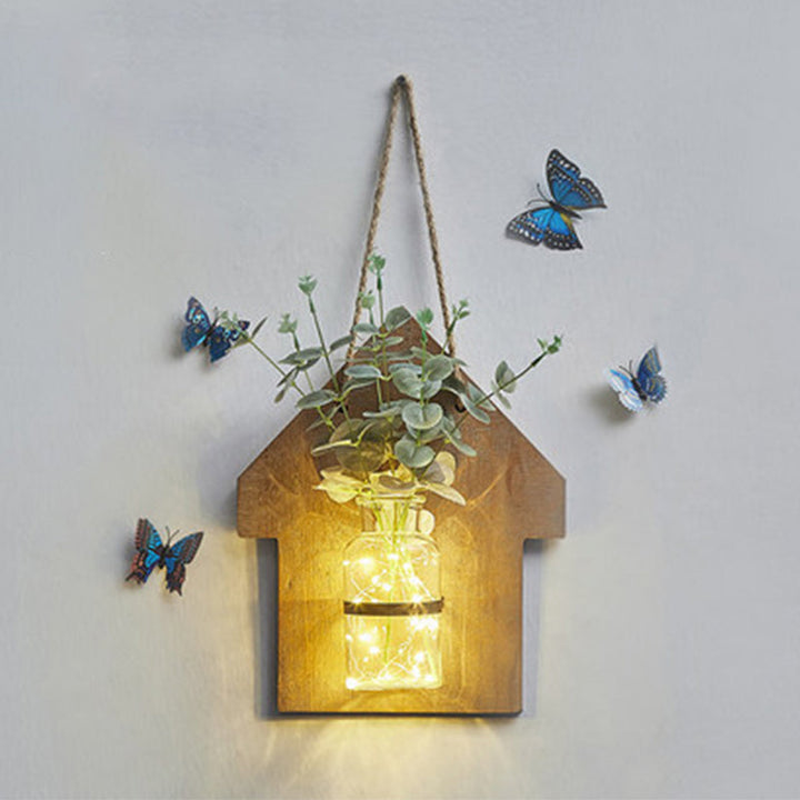 Skørter | Wooden House Shaped Wall Lamp Modern Flower/Plant Accent Cord Light for Café Tea Shop