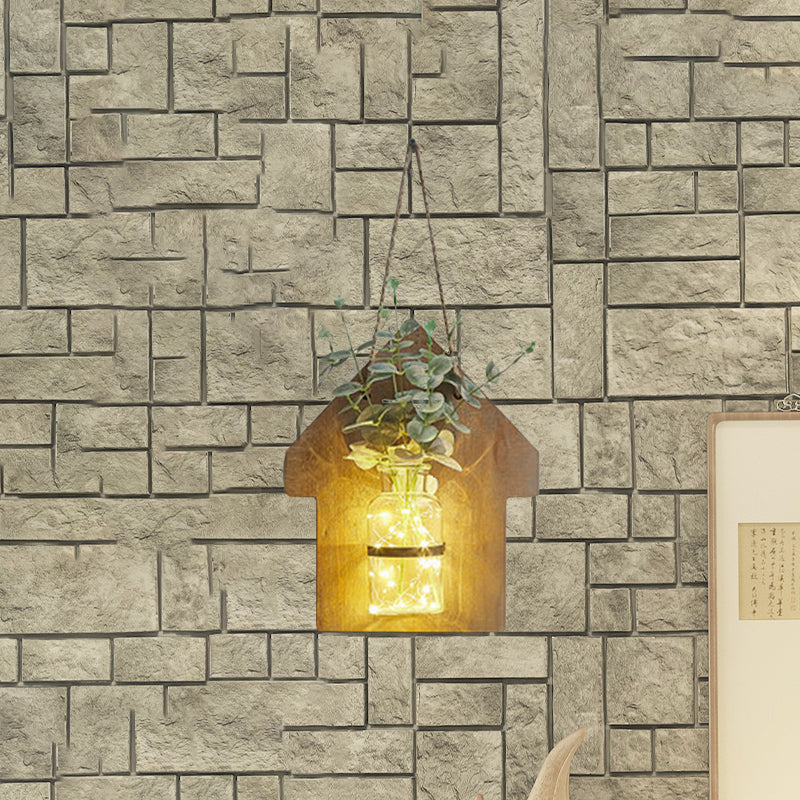 Skørter | Wooden House Shaped Wall Lamp Modern Flower/Plant Accent Cord Light for Café Tea Shop