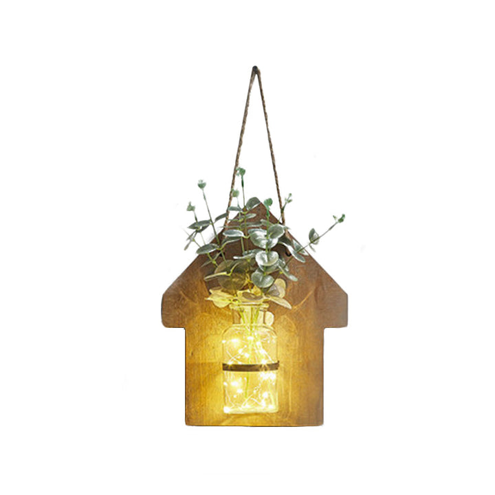 Skørter | Wooden House Shaped Wall Lamp Modern Flower/Plant Accent Cord Light for Café Tea Shop