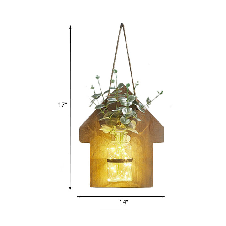 Skørter | Wooden House Shaped Wall Lamp Modern Flower/Plant Accent Cord Light for Café Tea Shop