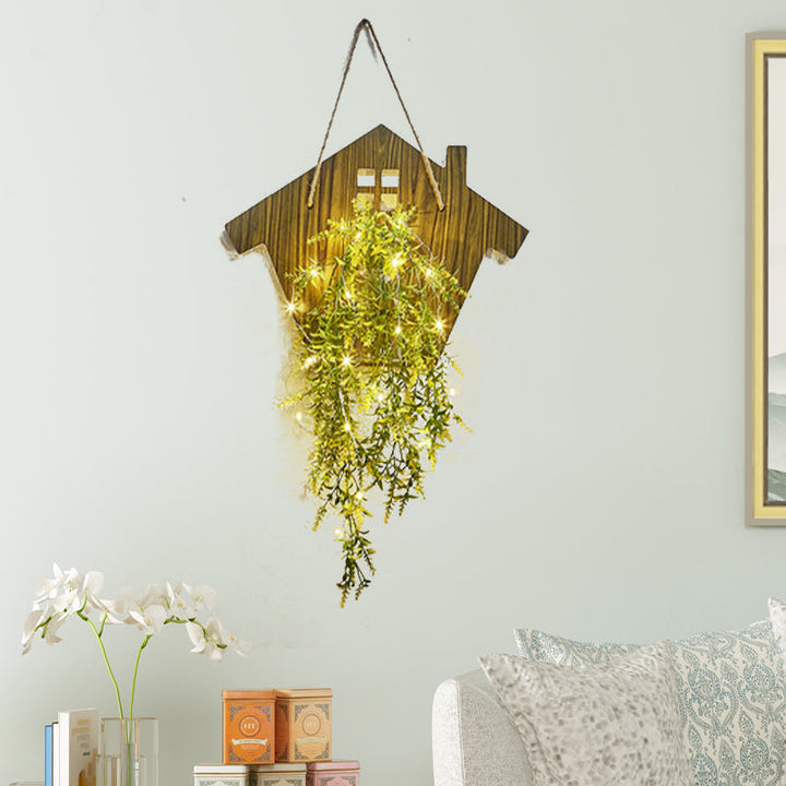 Skørter | Wooden House Shaped Wall Lamp Modern Flower/Plant Accent Cord Light for Café Tea Shop