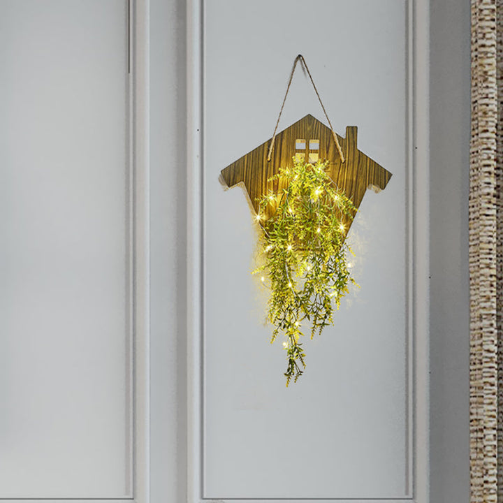 Skørter | Wooden House Shaped Wall Lamp Modern Flower/Plant Accent Cord Light for Café Tea Shop