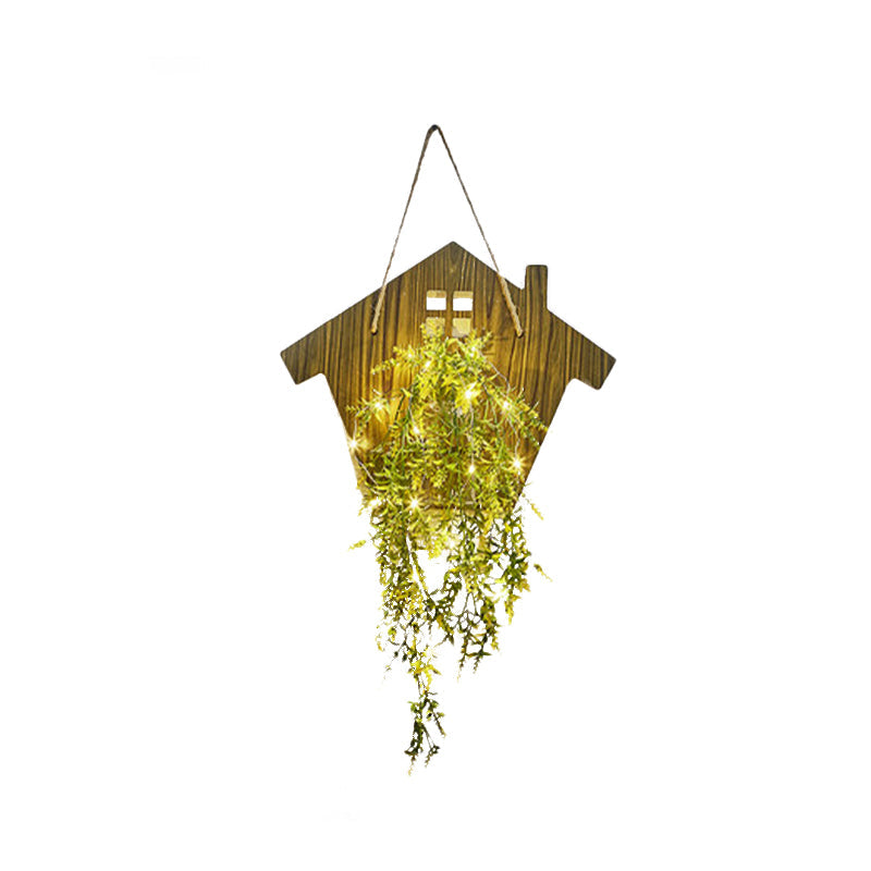 Skørter | Wooden House Shaped Wall Lamp Modern Flower/Plant Accent Cord Light for Café Tea Shop