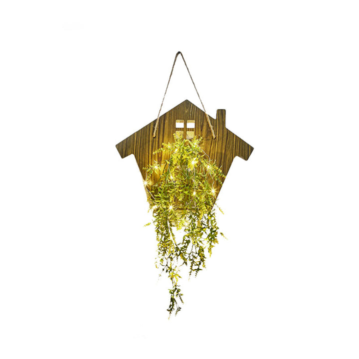 Skørter | Wooden House Shaped Wall Lamp Modern Flower/Plant Accent Cord Light for Café Tea Shop