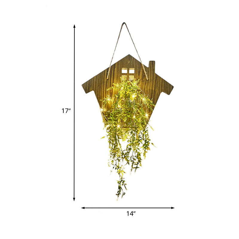 Skørter | Wooden House Shaped Wall Lamp Modern Flower/Plant Accent Cord Light for Café Tea Shop