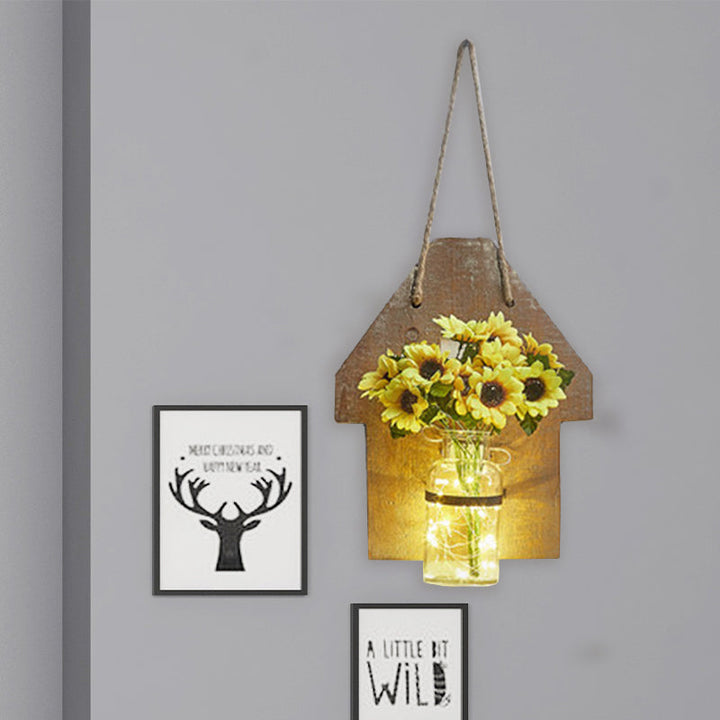 Skørter | Wooden House Shaped Wall Lamp Modern Flower/Plant Accent Cord Light for Café Tea Shop